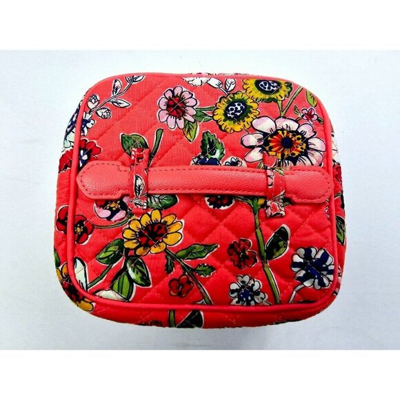 Vera Bradley Salmon Floral Zip Logo 3 compartment Iconic Jewelry Quilted Bag - Picture 2 of 10